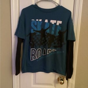 Teal Skateboard Graphic Kids Shirt